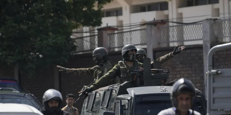 Indian soldiers guard in Srinagar, Indian controlled Kashmir, Wednesday, April. 23, 2025. (AP Photo/Mukhtar Khan)
