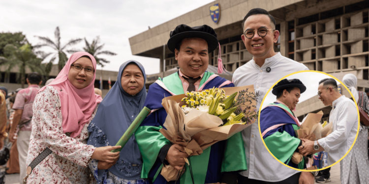Dr Noorilham Ismail with Human Resources Minister Steven Sim and family members after the convocation ceremony.