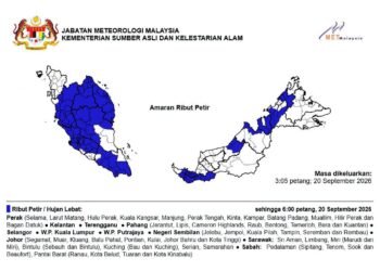 Amaran hujan lebat, ribut petir di kebanyakan negeri petang ini