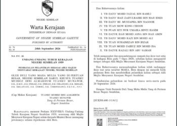 Pembatalan lantikan 10 Exco Negeri Sembilan diwartakan