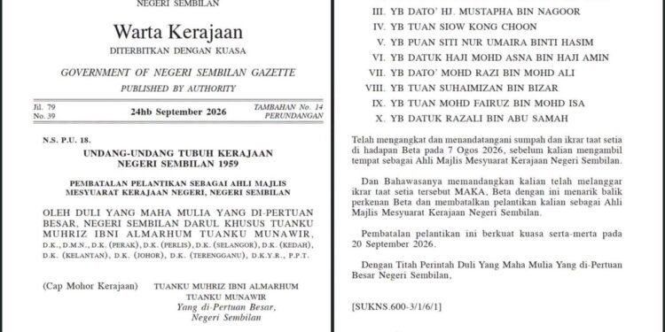 WARTA pembatalan pelantikan 10 ahli MMK Negeri Sembilan.