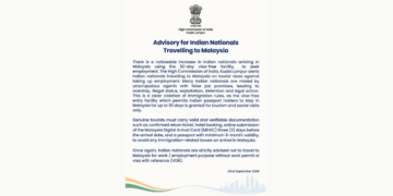 High Commission warns Indian nationals against misuse of Malaysia visa-free facility