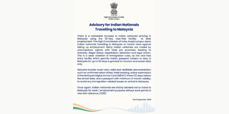 HIGH Commission alerts Indian nationals travelling to Malaysia on tourist visas against taking up employment. - HIGH COMMISSION OF INDIA KUALA LUMPUR FACEBOOK