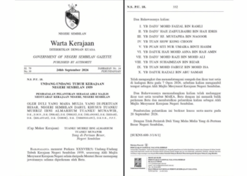 Pembatalan lantikan 10 Exco Negeri Sembilan diwartakan